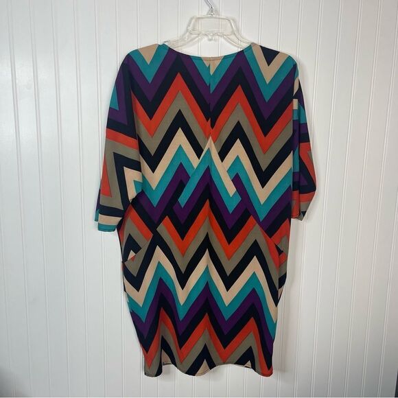Uncle Frank Dress XS Colorful Chevron Stripes Y2K Women Mini V-neck - Picture 2 of 7